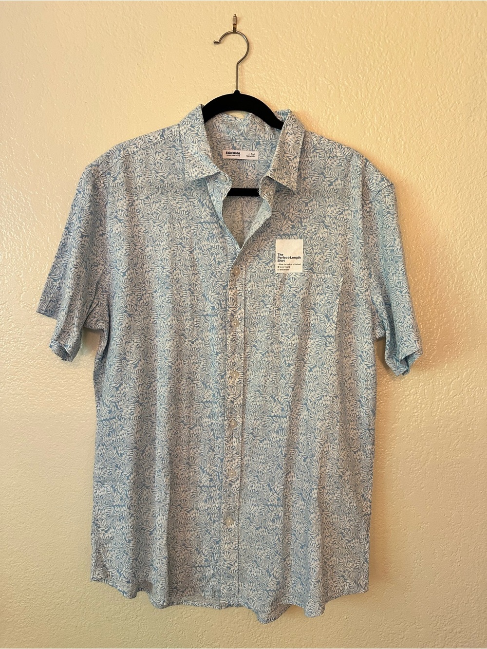 Cotton Linen Blue Printed Short Sleeve Button-Up Shirt Resort Hawaiian